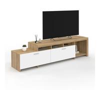 IDMarket Meuble TV MALO 180 cm bois et placards blancs