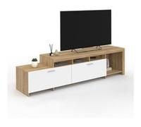 Meuble TV 180 cm MALO bois et placards blancs