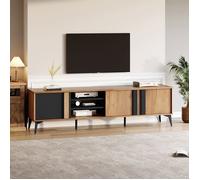 Meuble TV - 180 cm - Noir et marron - 3 portes et 4 étagères - Style rustique