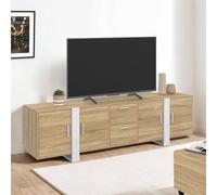 Meuble TV 180 cm PHOENIX 4 portes + 2 tiroirs bois et blanc
