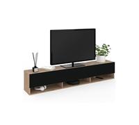 IDMARKET Meuble TV 180 cm suspendu ELIO 2 portes avec étagère bois et noir