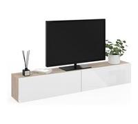 Meuble TV 180 cm suspendu ELIO 2 portes bois et blanc Multicolore G