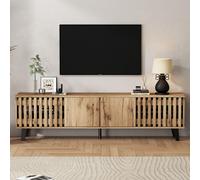 Meuble TV 180 x 40 x 55 cm, meuble bas en bois naturel, 8 compartiments de rangement séparés, support TV, meuble TV et centre multimédia adapté aux téléviseurs de 70 pouces, idéal pour le salon