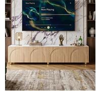 Meuble TV 180cm Design Arche en Bois & Blanc | 4 Portes avec Rangement | Pieds Métal | Meuble Bas Salon Élégant