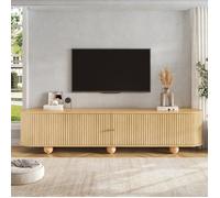 Meuble TV 180x35x45 cm, portes coulissantes, rétro, mobilier de salon, portes coulissantes à rainures verticales,pieds boule,naturel