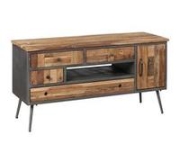 Meuble TV 1P 4T Acier et Bois Massif - LEONARD - ALTOBUY Gris G