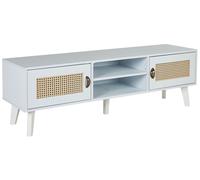 Meuble TV 2 Armoires 2 Étagères Ouvertes en MDF et Polyrotin Blanc Beige Parton