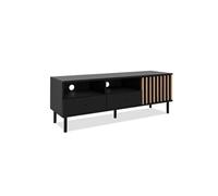 Meuble TV - MONZA - Noir / Chêne artisan - 2 tiroirs, 2 niches ouvertes, 1 porte - 138 x 49 x 40 cm