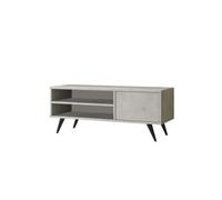 Meuble TV 2 niches de rangement et 1 porte abattante Gris clair, L. 110 x l. 40 x H. 44 cm