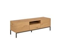 Meuble TV 2 portes 1 tiroir pieds métal en MDF Beige 140x40x45cm