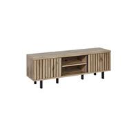 Meuble TV 2 Portes 2 Niches Aspect Bois Finition Canyon Oak Effet Tasseaux - ROMY -