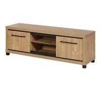 Meuble TV 2 portes 2 niches aspect bois finition Houston Oak poignées métal noires - VASALY -