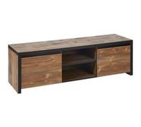 Meuble TV 2 Portes 2 Niches Effet Bois Manguier Foncé et Noir - STALONE - ALTOBUY Marron G