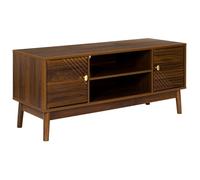 Meuble TV 2 portes 2 niches en bois et MDF pieds en pin teinté chêne foncé - COLETTE