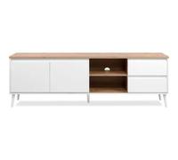 Calicosy Meuble TV – 2 portes, 2 niches, 2 tiroirs – Décor chêne Zamos – L186×H59×l36 cm
