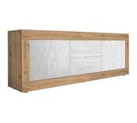 Meuble TV 2 portes 2 tiroirs aspect bois finition Cadiz façades blanc texturées - OTELLO - ALTOBUY Marron