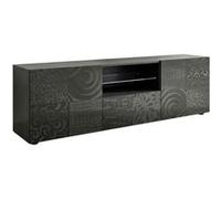 Meuble TV 2 portes anthracite laqué sérigraphies multi-motifs - JUAN - ALTOBUY Gris