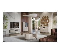 Meuble TV 2 portes avec tiroir - ZANTE - 180 cm - grège avec façades rainurées