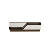 Toilinux - Meuble TV 2 portes basculantes effet bois ELIOTT - Marron et blanc