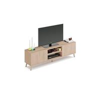 Meuble TV 2 portes coloris effet bois - Hauteur 50 x Longueur 160 x Profondeur 40 cm --