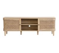 Meuble TV 2 portes couleur chêne et cannage 160 cm - Bali