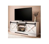 Meuble TV 2 portes coulissantes à rail 150x39x59 cm blanc et noir
