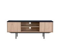 Meuble TV 2 portes - Décor bois et noir - L 140 x P 39 x H 53 - MEMPHIS