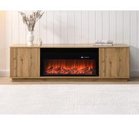 Meuble TV 2 portes en MDF avec effet cheminée à LEDs - Naturel et Noir - YEVINA