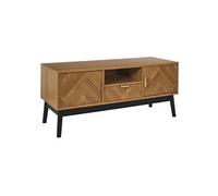 Altobuy Meuble TV SIXTYS 2 portes et 1 tiroir, aspect bois décor chevrons, piétement noir