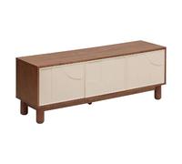 Meuble TV 2 portes et 1 tiroir design en relief JILANI - Marron et beige