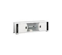Meuble TV 2 Portes et 2 Niches Blanc avec Décor Latéral Aspect Marbre Noir - ARIANE -