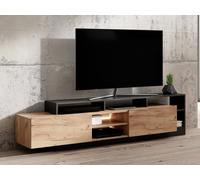 Meuble TV 2 portes et 6 niches avec LEDs - Naturel clair et Anthracite - IDESIA