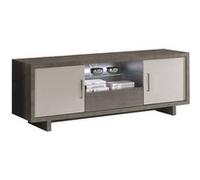 Meuble TV 2 Portes Gris Acier Metallisé et Gris Mat avec Leds - AUXANE - ALTOBUY Gris G