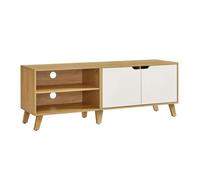 Meuble TV 2 Portes, Longueur 140 cm, pour Téléviseurs 60 Pouces, Salon, Salle à Manger, Chambre, Chêne Naturel et Blanc Crème