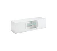 Meuble TV 2 Portes Moderne Laqué Blanc avec Leds - CLARK -