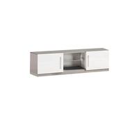 Meuble TV 2 Portes Moderne Laqué Blanc et Marbre avec Leds - CLARK -