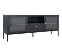Meuble TV 2 Portes Vitrées 1 Tiroir 1 Niche en Métal Laqué Noir - HUGO - ALTOBUY Noir G