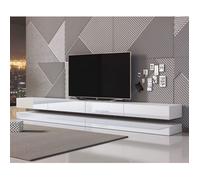 Meuble TV 2 tiroirs 280 cm blanc et blanc brillant - OCARZ