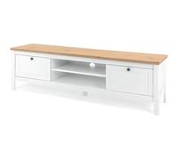 Meuble TV 2 tiroirs - Décor chêne artisan et blanc - L 160 x P 45 x H 40 cm - BERGEN