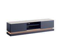 Vente-unique - Meuble TV 2 tiroirs et 2 niches avec LEDs en MDF - Bleu et Effet marbre Blanc - DEVIKA