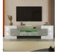 Meuble TV - 200 cm - Blanc brillant - clairage LED - meuble de salon Design moderne surface en verre elgante - O.YE
