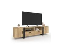 IDMarket Meuble TV Phoenix 200 cm 2 portes, 2 tiroirs, bois et noir