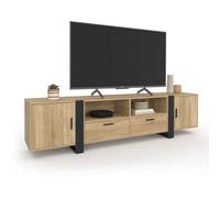 Meuble TV 200 cm PHOENIX 2 portes 2 tiroirs bois et noir