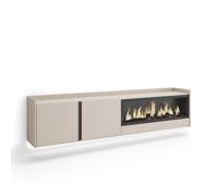 Meuble TV, 212x35x50cm, Avec cheminée électrique XXL à droite, Suspendu, Mural, LED, Beige, RF4825