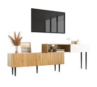 Meuble TV 240/30/63,5 cm blanc et bois en MDF avec longueur modulable