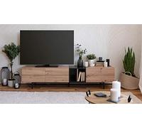 Meuble TV 3 abattants - Décor chene et noir - L 195 x P 37 x H 48 cm - NOLA