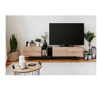 Meuble TV 3 abattants - Decor chene et noir - L 195 x P 37 x H 48 cm - NOLA