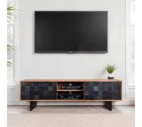Meuble TV 3 portes 150x35x45 cm en sheesham effet ardoise 3D et métal