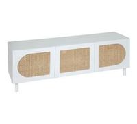 Atmosphera - Meuble TV Cabras Blanc et Rotin, 140 x 41,7 x 50 cm, 3 Portes - Style Scandinave pour Salon, Buffet Bas