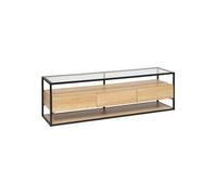 - Meuble TV 3 tiroirs effet bois et verre ALDEA - Beige - ALDEA